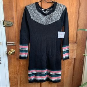 NWT Athleta Fair Isle Sweater Dress, Black, Long Sleeve, Cotton Cashmere XS